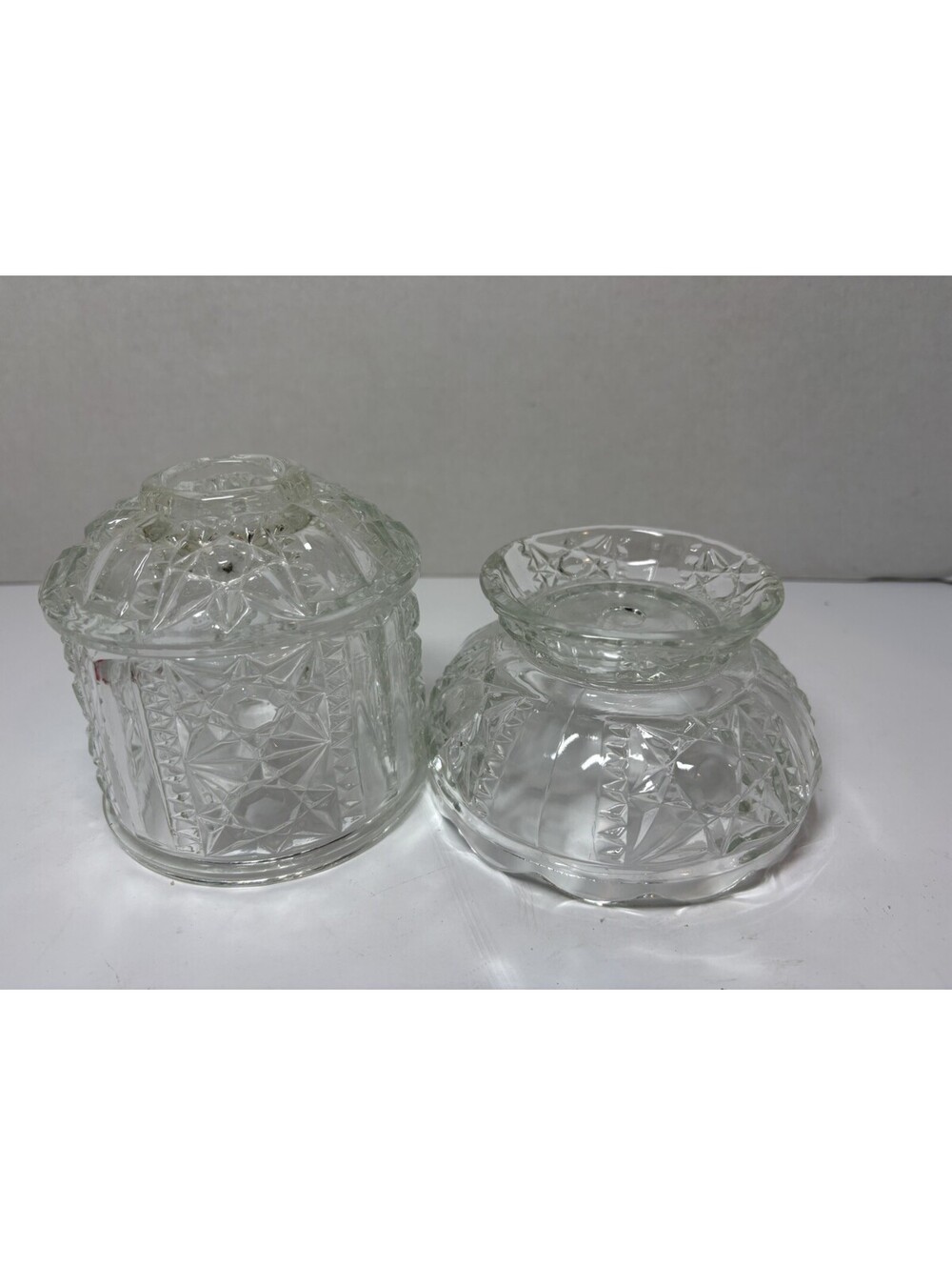 Indiana Glass Co. Clear Stars And Bars Fairy Lamp Candle Holder MCM Vintage - Picture 2 of 9